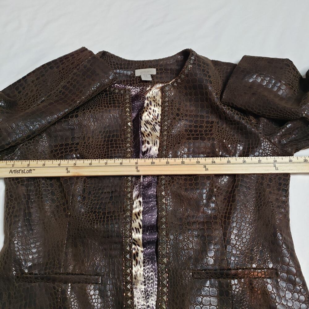 Chico's Womens Crocodile Embossed Beaded Faux Leather Jacket Size 0 - Picture 4 of 7